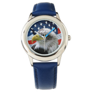 Kinderpatriotische Weißkopfseeadler-Flagge-Uhr Armbanduhr