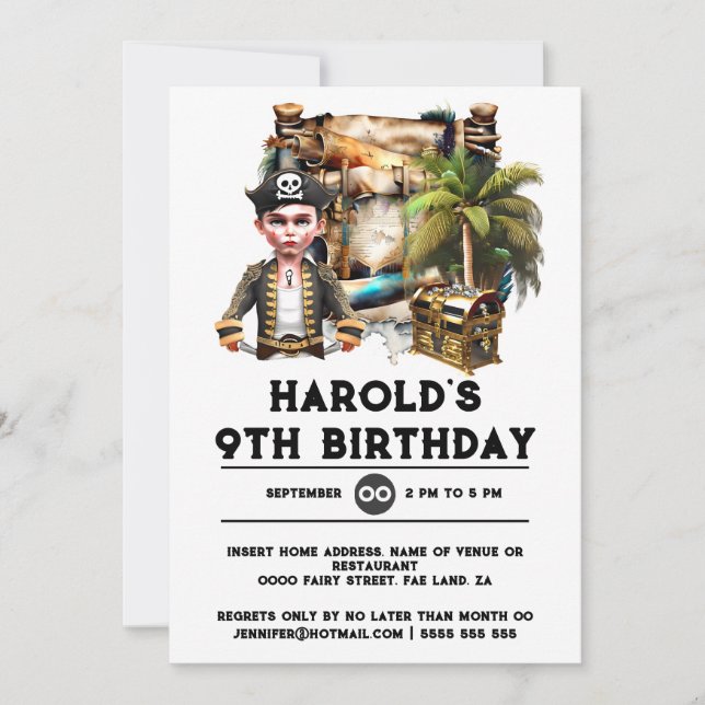 Kinderpirat Geburtstagsschatz Brustjungen Einladung (Vorderseite)