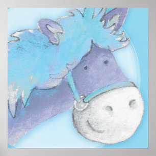 Kinderpony Kunst Baby Blau Quadrat Poster Druck