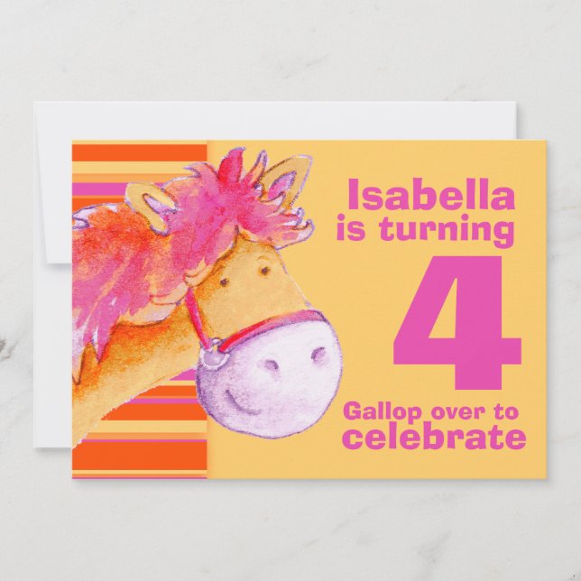 Kinderpony Trekking 4. Geburtstag laden ein Einladung (Vorderseite)