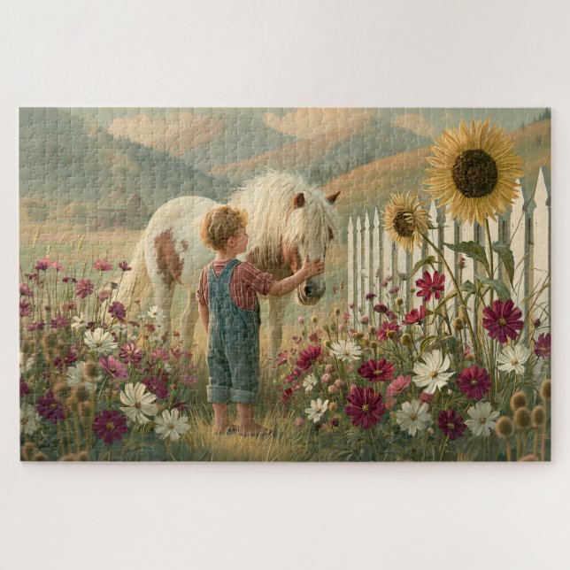 Kinderpony Wildblumen Berge Wiese Puzzle (Horizontal)