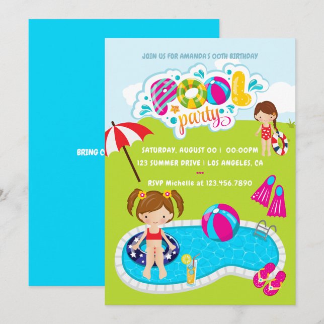 Kinderpoolparty Einladung (Vorne/Hinten)