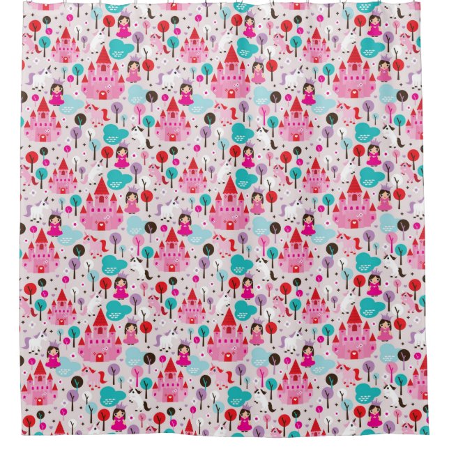 Kinderprinzessinschloss und -Einhorn Duschvorhang (Vorderseite)