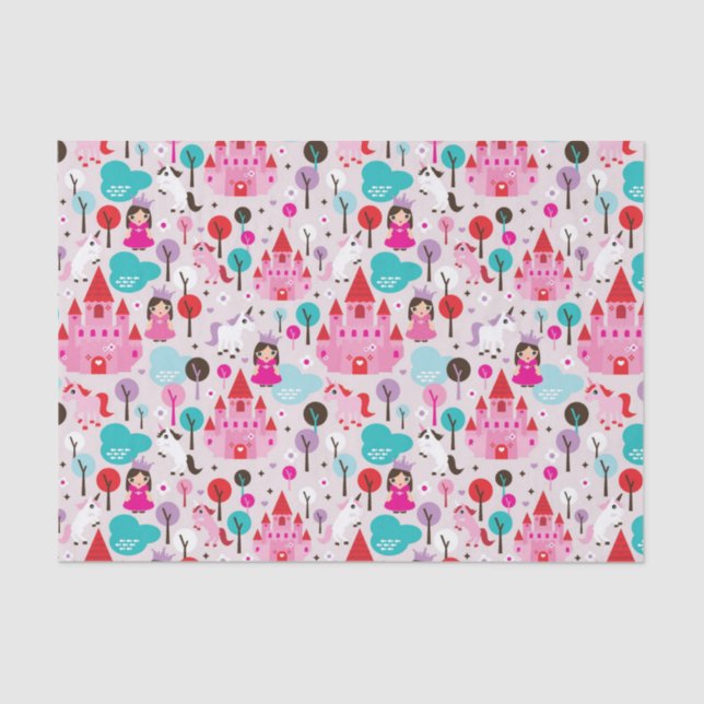 Kinderprinzessinschloss und -Einhorn Seidenpapier (Vorderseite)