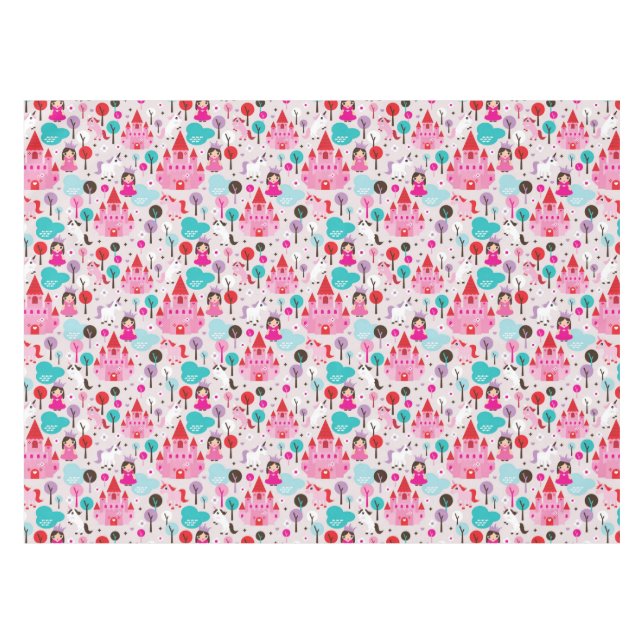 Kinderprinzessinschloss und -Einhorn Tischdecke (Vorderseite (Horizontal))