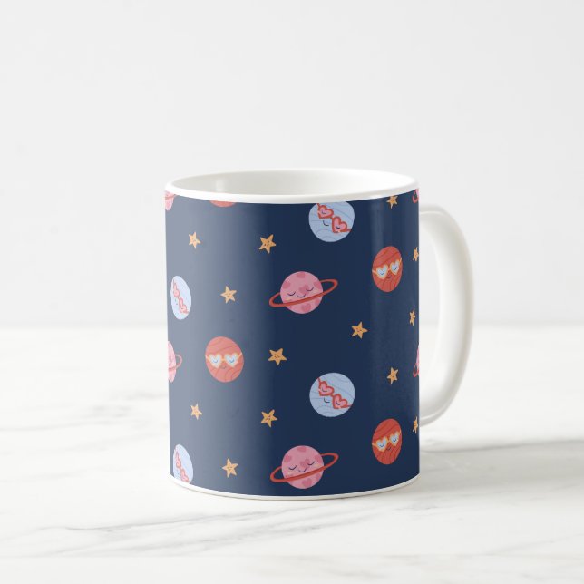 Kinderraum-Mini-Muster mit Planeten und Sternen Kaffeetasse (VorderseiteRechts)