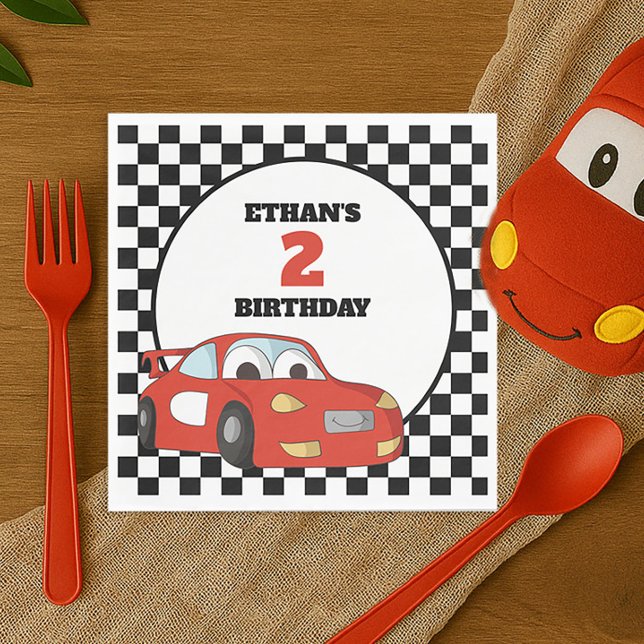 Kinderroter Rennwagen 2. Geburtstag Party Serviette (Red race car little boy's 2nd birthday party paper napkins)