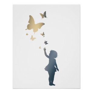Kinderschmetterling - Happy Life Illustration Silh Poster