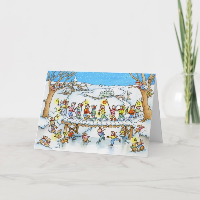 Kinderschnee-Prozessions-Weihnachtsgruß-Karte Feiertagskarte (Vorderseite)