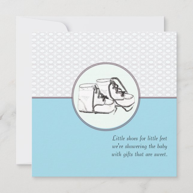 Kinderschuhe Retro Babydusche Einladung Blau (Vorderseite)