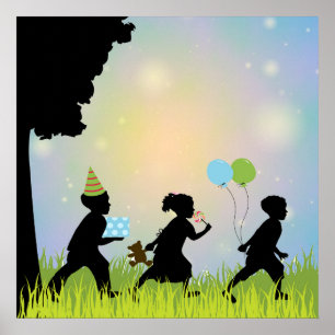 Kindersilhouette-Balloons Kinder-Wandkunst-Druck Poster