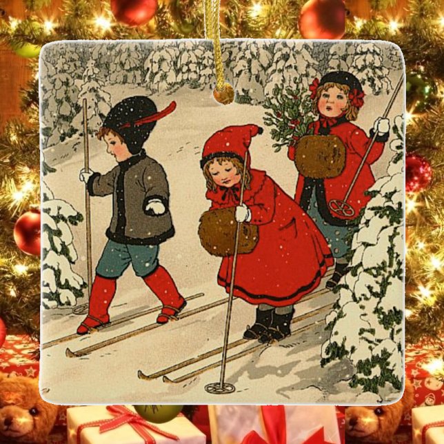 Kinderski, eine Vintage Winterlandschaft Keramikornament (Von Creator hochgeladen)