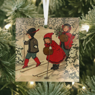 Kinderski, eine Vintage Winterlandschaft Ornament Aus Glas