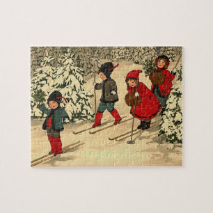 Kinderski, eine Vintage Winterlandschaft Puzzle