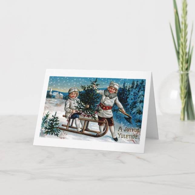 KinderSledding Feiertagskarte (Vorderseite)