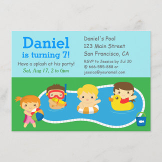 Kindersommer-Spritzen-Geburtstags-Pool-Party Einladung