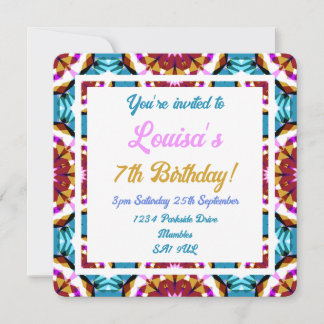 Kinderspass Blue Pink Brown Tropical Geburtstag Einladung