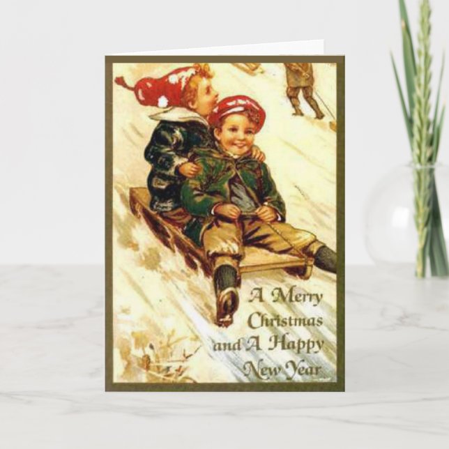 Kinderspass Vintag aussehen Frohe Weihnachten Dankeskarte (Vorderseite)