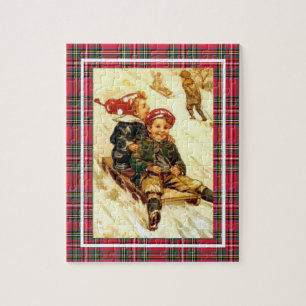 Kinderspass Vintage Winterlandschaft Kariert Puzzle