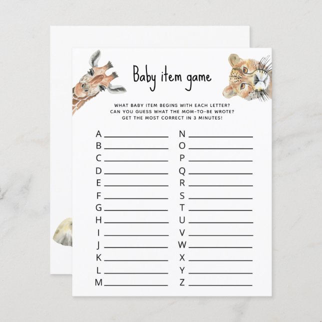 Kinderspiel - Safari-Tiere Babydusche (Vorne/Hinten)