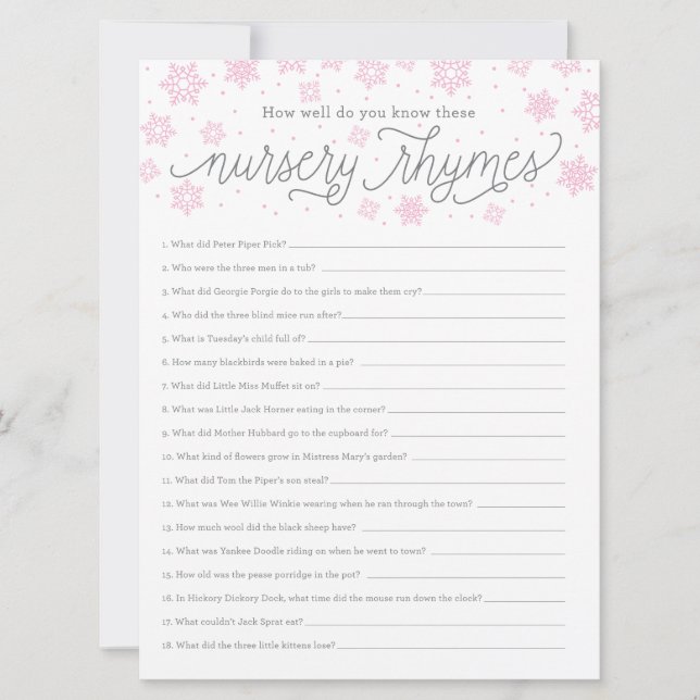 KinderspielkarteKindergarten Rhyme-Spiel Schneeflo Einladung (Vorderseite)