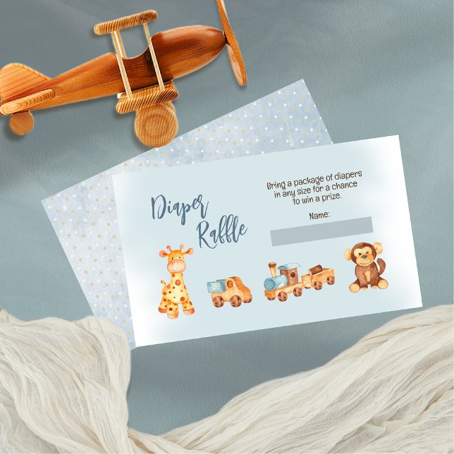 Kinderspielzeug aus Holz Kinderdusche Windelspuler Begleitkarte (Wooden and Stuffed Toys Blue Boy Baby Shower "Diaper Raffle" Insert Enclosure Cards)