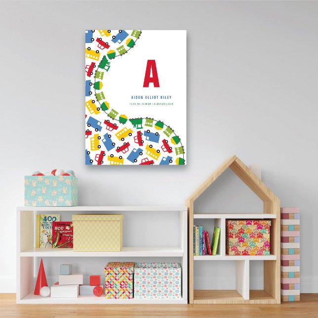 Kinderspielzeug Farbenfrohe Spaß Transport Baby Ki Leinwanddruck (Boys Toys Colorful Fun Transport Monogram Baby Nursery Art Canvas Print @ fatfatin_mini_me)
