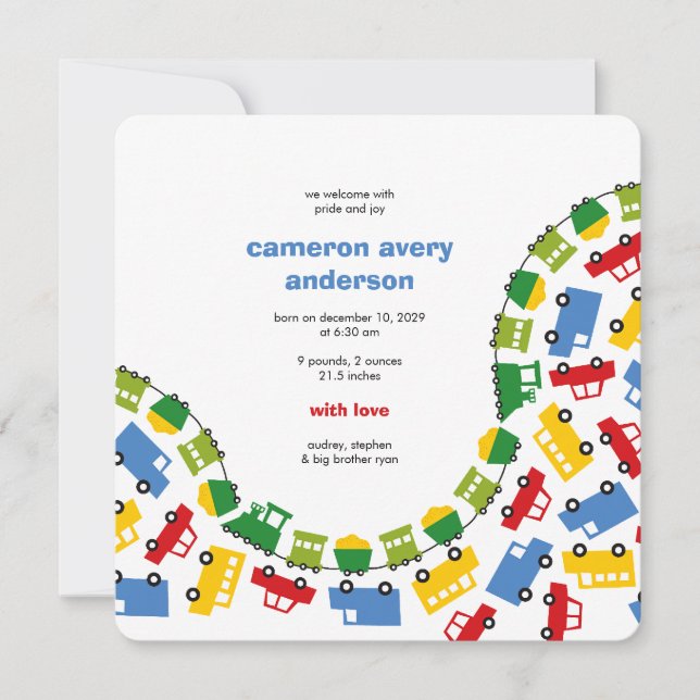 Kinderspielzeug Transport Baby Foto Geburtsankündi Ankündigung (Vorderseite)