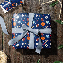 Kindersportgeräte-Muster auf Blue Birthday Geschenkpapier
