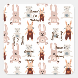 Kinderteddybären Katze Panda Toy Muster Geburtstag Quadratischer Aufkleber