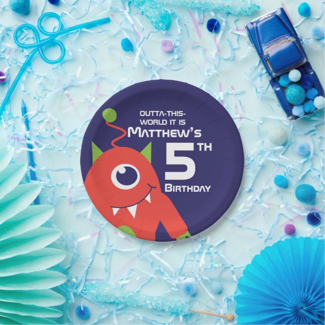 Kinderteller Alien 5. Geburtstag Pappteller (Party)