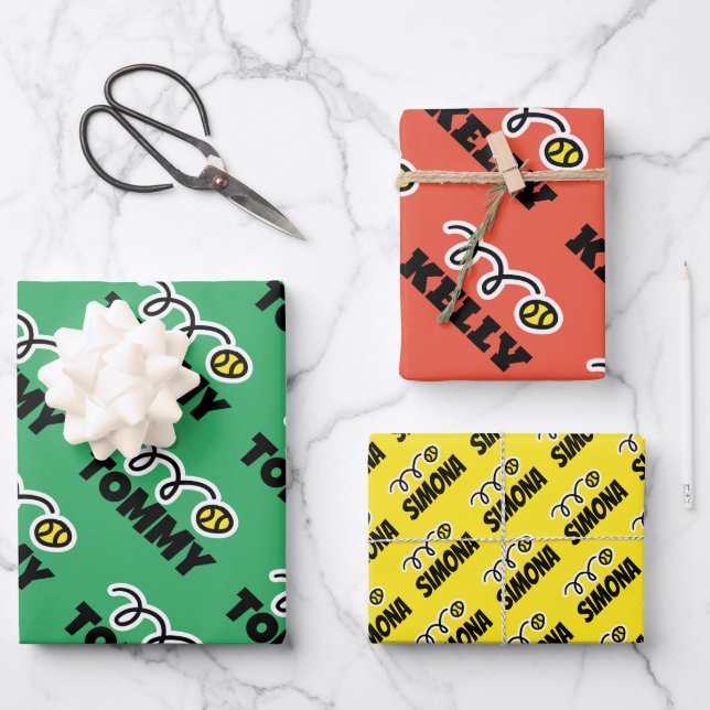 Kindertennis Weihnachtsfarbe Urlaub Geschenkpapier Set (Vorderseite)