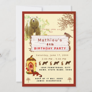 Kindertiere und Bäume Geburtstagsparty Einladung