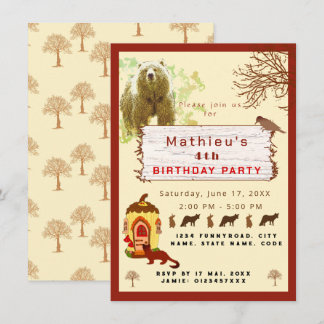 Kindertiere und Bäume Geburtstagsparty Einladung