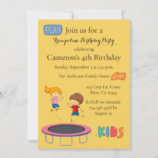 Kindertrampolin Geburtstagsparty Einladung Gelb