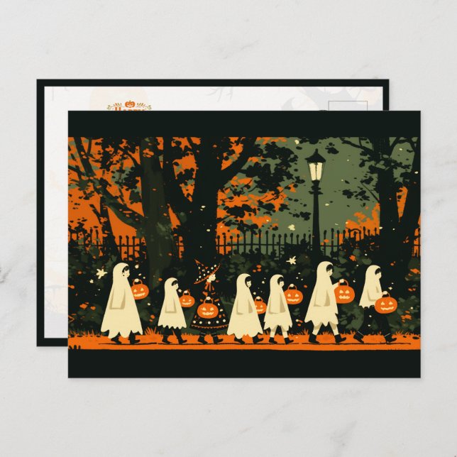 Kindertrick oder Behandlung zu Halloween Feiertagspostkarte (Vorne/Hinten)