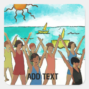 Kinderübung am Strand Quadratischer Aufkleber