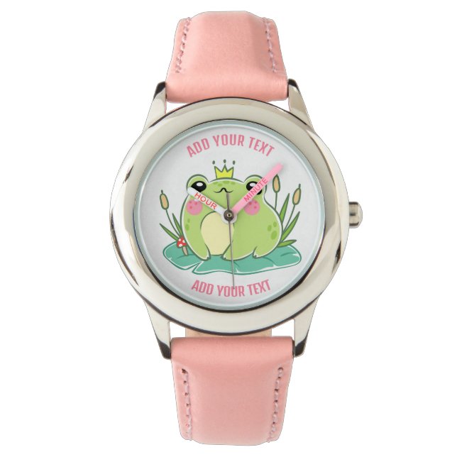 Kinderuhr aus Edelstahl mit rotem Lederarmband Armbanduhr (Vorderseite)