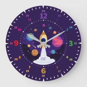 Kinderuhr Lernuhr Wanduhr Kinderzimmer Rakete
