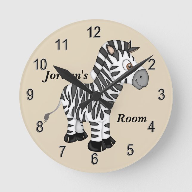 Kinderuhr Niedlich Baby Zebra Runde Wanduhr (Vorderseite)