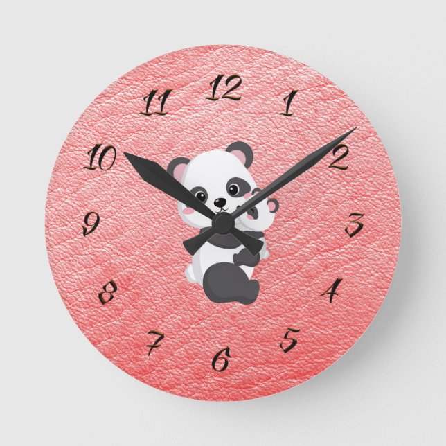 Kinderuhr Zimmer mit Momma & Baby Panda Runde Wanduhr (Vorderseite)