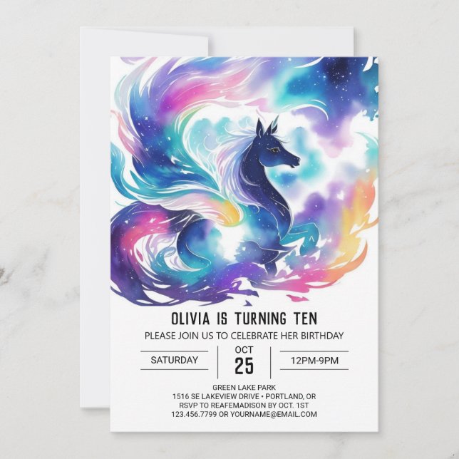 Kinderverzaubertes Pferd zum Geburtstag Einladung (Vorderseite)