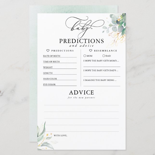 Kindervoraussagen und Ratschläge Kinderduschkarte (Vorne/Hinten)