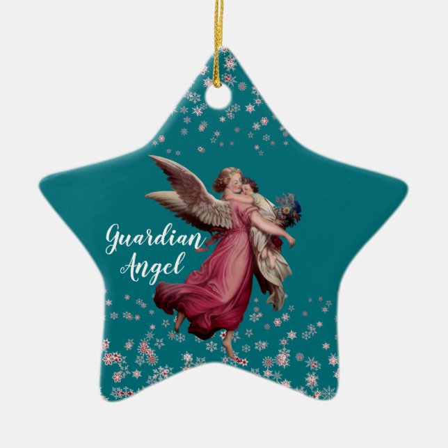 Kinderwächter Angel in Blue Christmas Theme Star Keramik Ornament (Vorne)