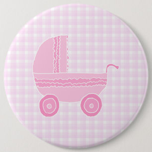 Kinderwagen. Hellrosa auf rosa Gingham Button