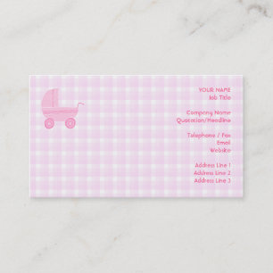 Kinderwagen. Hellrosa auf rosa Gingham Visitenkarte