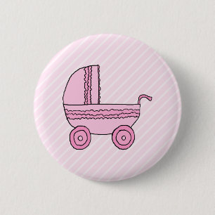 Kinderwagen. Rosa auf hellrosa Streifen Button