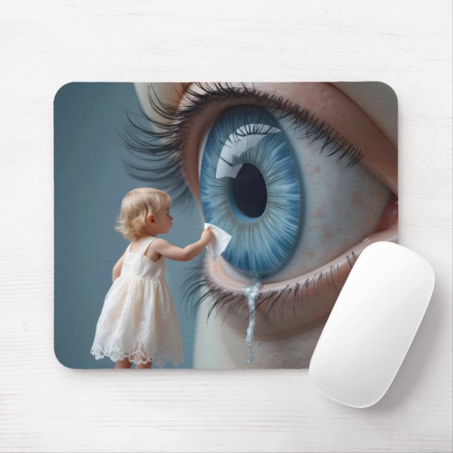 Kinderweinen aus einem großen Auge Mousepad (Mit Mouse)