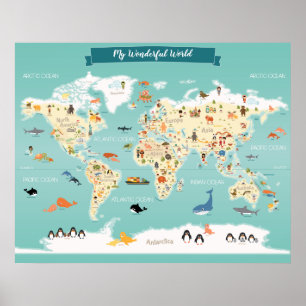 Kinderweltkarte mit Illustrationen Poster