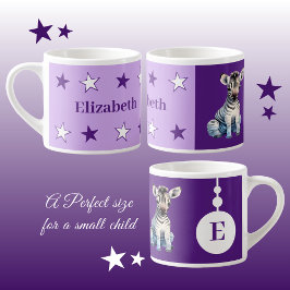 Kinderzebra-Tasse personalisierter Name lila Espressotasse